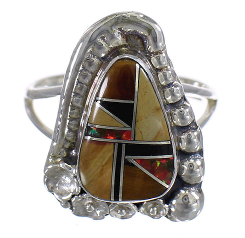 Sterling Silver Multicolor Inlay Ring Size 8 RX84173