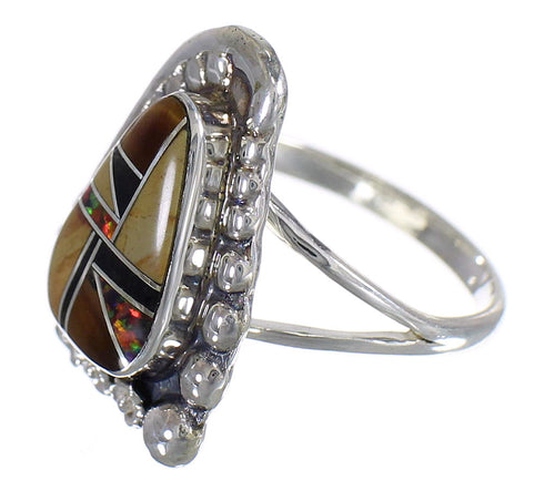 Sterling Silver Multicolor Inlay Ring Size 8 RX84173