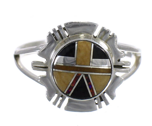 Genuine Sterling Silver And Multicolor Inlay Ring Size 4-1/2 RX84190