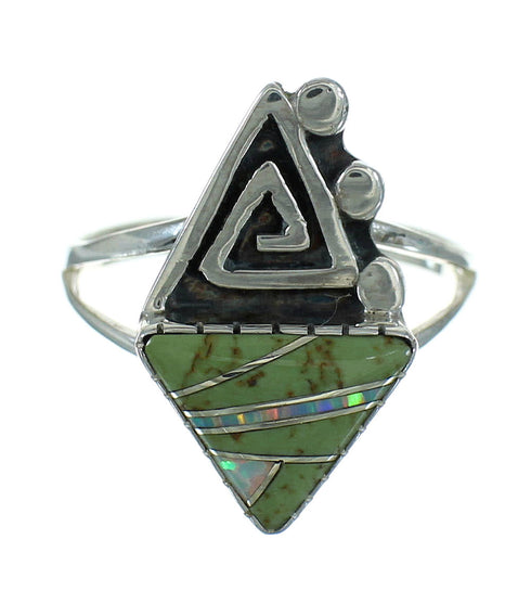 Silver Southwestern Water Wave Turquoise Opal Ring Size 8-1/2 QX83466
