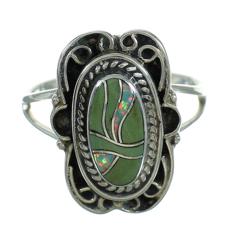Southwestern Turquoise Opal Silver Ring Size 5-1/2 QX83519