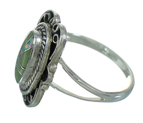 Southwestern Turquoise Opal Silver Ring Size 5-1/2 QX83519