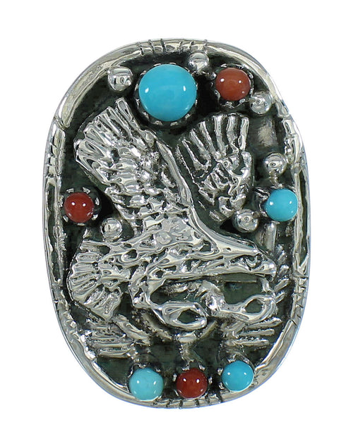 Authentic Sterling Silver Eagle Turquoise Coral Ring Size 4-1/2 RX84269