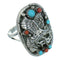 Sterling Silver And Turquoise Coral Eagle Ring Size 6-1/4 RX84401