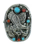 Turquoise Coral Eagle Genuine Sterling Silver Ring Size 4-3/4 RX84398