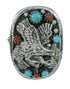 Turquoise Coral Eagle Genuine Sterling Silver Ring Size 7-3/4 RX84831