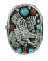 Sterling Silver Turquoise Coral Southwest Eagle Ring Size 5 RX84824