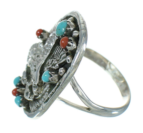 Authentic Sterling Silver Turquoise And Coral Eagle Ring Size 7 RX84829