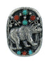 Southwest Bear Sterling Silver Turquoise And Coral Ring Size 6-1/4 RX84880