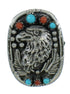 Southwest Sterling Silver Eagle Turquoise Coral Ring Size 6-1/4 RX84893