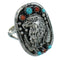 Southwestern Turquoise Coral Sterling Siilver Eagle Ring Size 7-3/4 RX84904