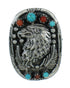 Coral Turquoise Genuine Sterling Silver Eagle Ring Size 4-3/4 RX84899