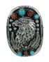 Southwestern Turquoise Coral Sterling Siilver Eagle Ring Size 7-3/4 RX84904