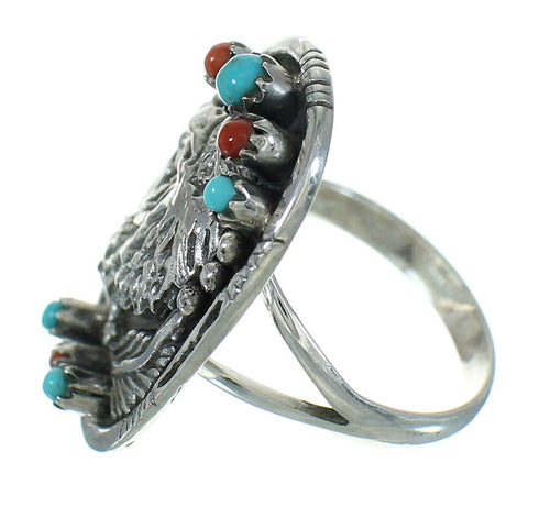 Sterling Silver Turquoise Coral Eagle Ring Size 7 RX84903