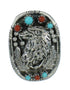 Coral Turquoise Genuine Sterling Silver Eagle Ring Size 6-3/4 RX84911