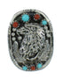 Sterling Silver Turquoise And Coral Eagle Ring Size 4-3/4 RX84906
