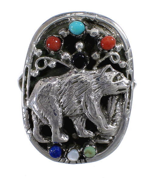Silver And Multicolor Bear Ring Size 8-1/2 UX83952