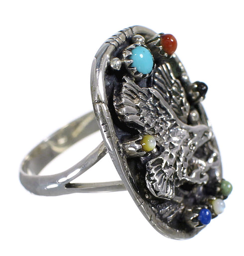 Silver Turquoise Multicolor Eagle Ring Size 8 UX84022