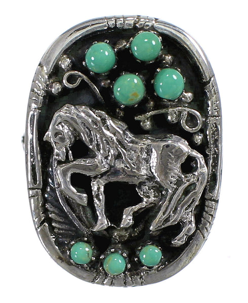 Southwest Turquoise And Genuine Sterling Silver Horse Ring Size 7-1/2 YX84608