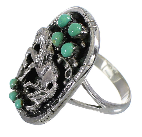Southwestern Turquoise And Genuine Sterling Silver Horse Ring Size 7-3/4 YX84610