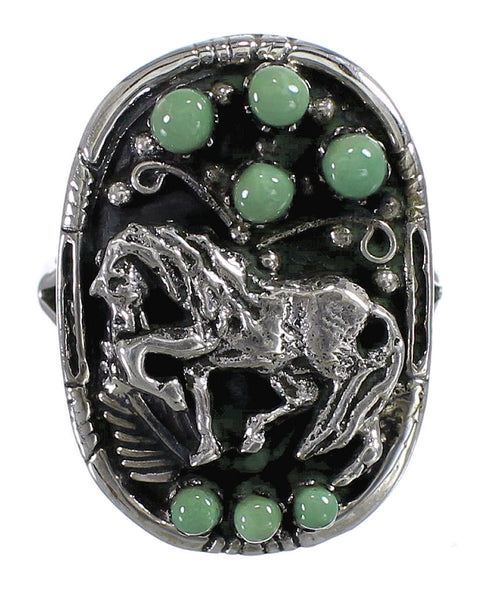 Southwest Genuine Sterling Silver Turquoise Horse Ring Size 7-3/4 YX84622
