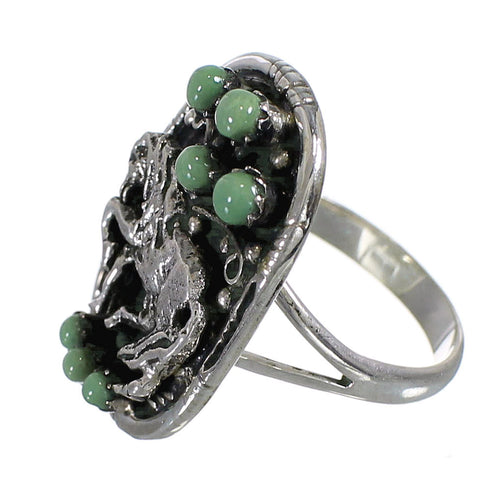 Southwest Genuine Sterling Silver Turquoise Horse Ring Size 7-3/4 YX84622