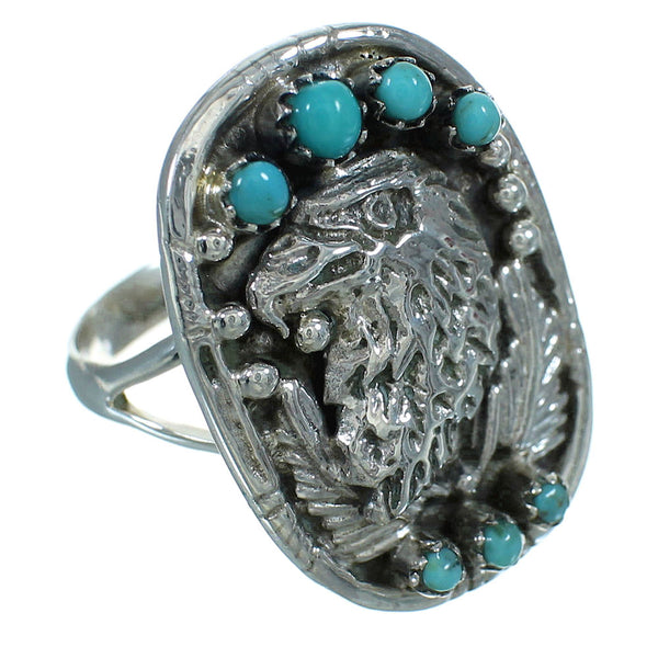 Genuine Sterling Silver Jewelry Turquoise Eagle Ring Size 6-1/2 RX85657