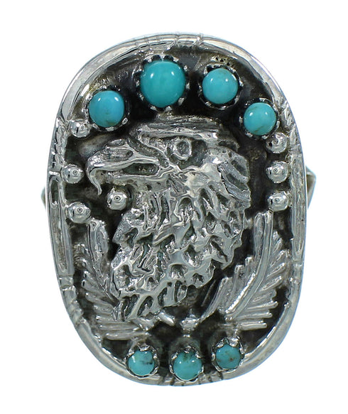 Authentic Sterling Silver Eagle Turquoise Ring Size 5-1/2 RX85633