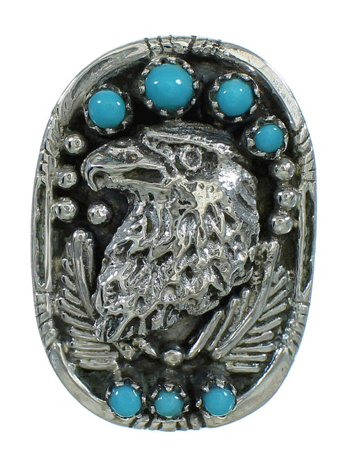 Turquoise Authentic Sterling Silver Southwest Eagle Ring Size 7-3/4 RX85688