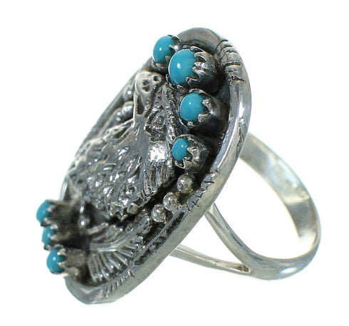 Southwest Turquoise Authentic Sterling Silver Eagle Ring Size 6-3/4 RX85687