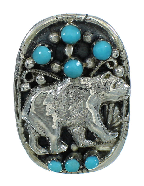 Turquoise Sterling Silver Southwest Bear Jewelry Ring Size 7-3/4 RX85700