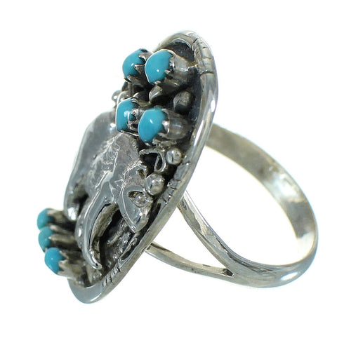 Turquoise Sterling Silver Southwest Bear Jewelry Ring Size 7-3/4 RX85700