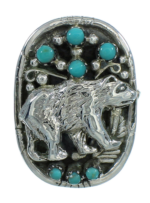 Southwest Turquoise Genuine Sterling Silver Bear Ring Size 5-3/4 RX85714