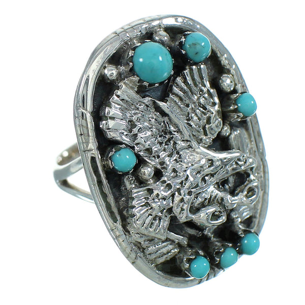 Genuine Sterling Silver Turquoise Eagle Jewelry Ring Size 4-1/2 RX85601