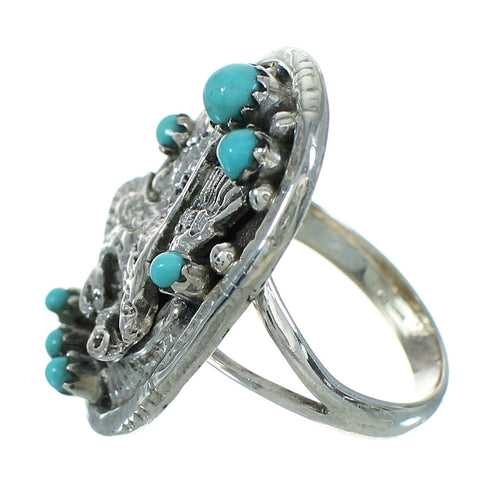 Turquoise And Genuine Sterling Silver Southwest Eagle Ring Size 6-1/4 RX85619