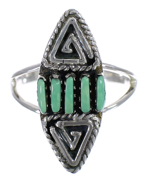 Turquoise Silver Southwest Water Wave Needlepoint Ring Size 5 QX84996