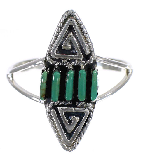 Turquoise Authentic Sterling Silver Southwestern Water Wave Needlepoint Ring Size 6 QX85009