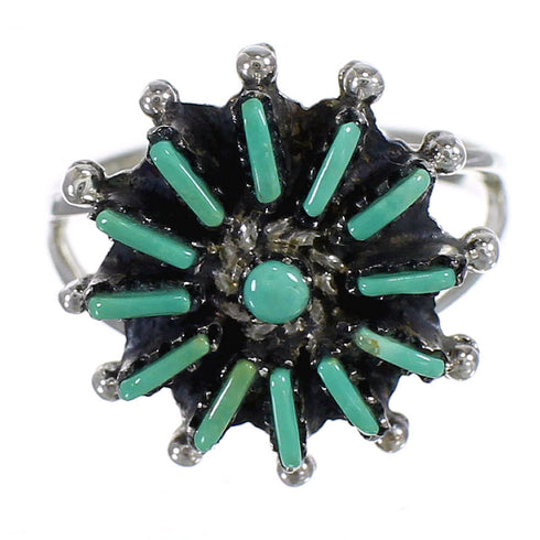 Southwestern Sterling Silver Turquoise Needlepoint Ring Size 6 QX84980