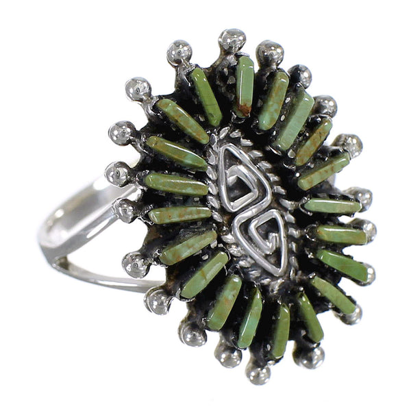 Southwestern Silver Turquoise Water Wave Needlepoint Ring Size 8-1/2 QX85045