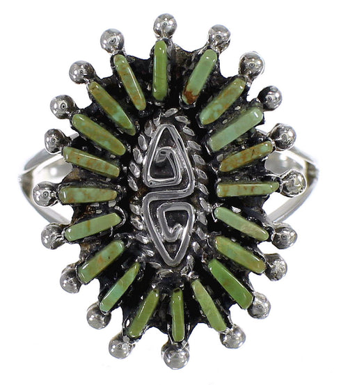 Southwestern Silver Turquoise Water Wave Needlepoint Ring Size 8-1/2 QX85045