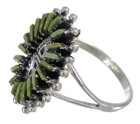 Southwestern Silver Turquoise Water Wave Needlepoint Ring Size 8-1/2 QX85045