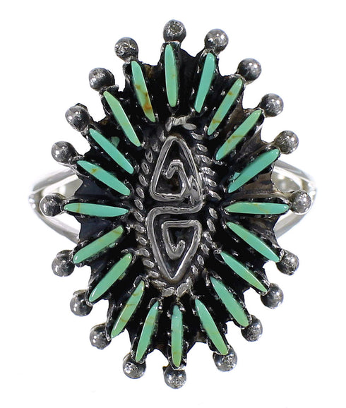 Southwestern Sterling Silver Turquoise Water Wave Needlepoint Ring Size 6-3/4 QX85050