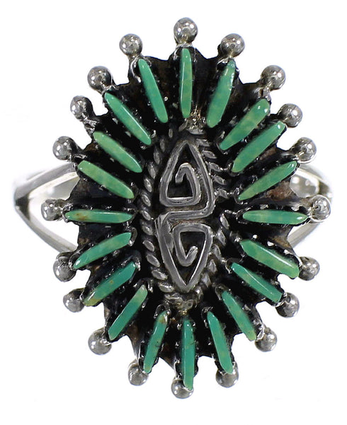 Southwest Authentic Sterling Silver Turquoise Water Wave Needlepoint Ring Size 6-1/2 QX85052