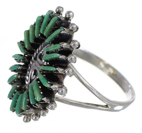Southwest Authentic Sterling Silver Turquoise Water Wave Needlepoint Ring Size 6-1/2 QX85052
