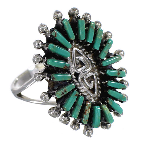 Southwestern Genuine Sterling Silver Turquoise Water Wave Needlepoint Ring Size 5-1/2 QX85058