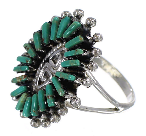 Southwestern Genuine Sterling Silver Turquoise Water Wave Needlepoint Ring Size 5-1/2 QX85058