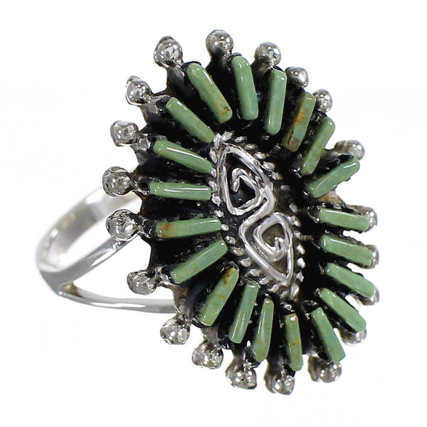 Southwest Turquoise Authentic Sterling Silver Water Wave Needlepoint Ring Size 6-1/2 QX85082