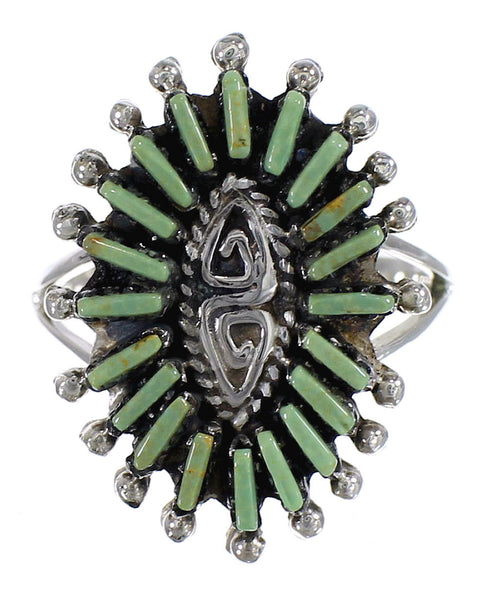 Southwestern Turquoise Silver Water Wave Needlepoint Jewelry Ring Size 8-1/2 QX85087