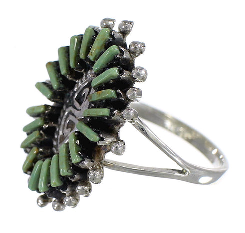 Genuine Sterling Silver Turquoise Southwestern Water Wave Needlepoint Ring Size 4-1/2 QX85071