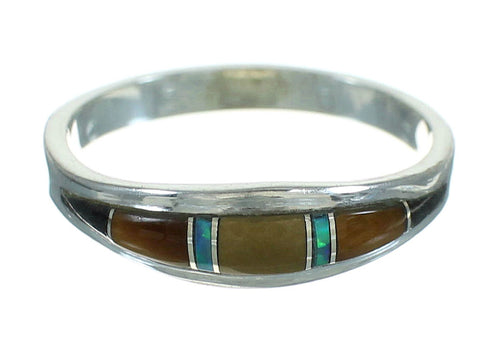 Genuine Sterling Silver Southwestern Multicolor Ring Size 7-1/2 QX85579
